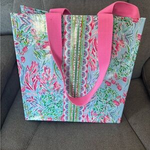 NWT Lilly Pulitzer Multicolor Floral Market Shopper Reusable Tote Pink Straps